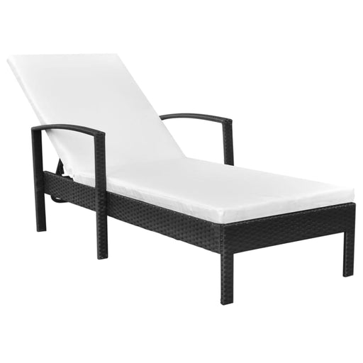 Sun Lounger with Cushion Poly Rattan Black Axkax