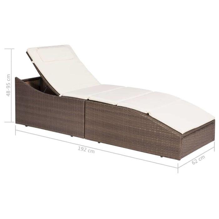 Sun Lounger with Cushion Poly Rattan Brown Aaotp