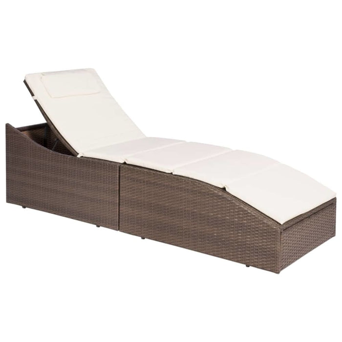 Sun Lounger with Cushion Poly Rattan Brown Aaotp