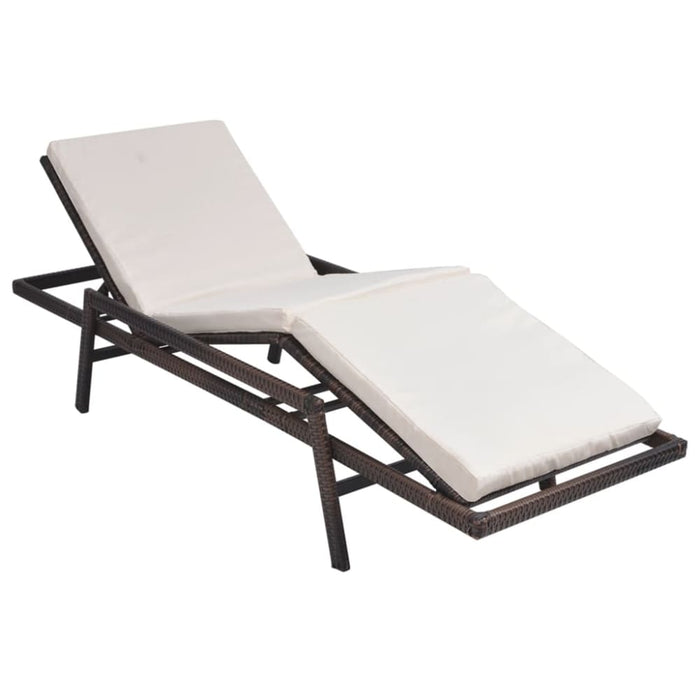 Sun Lounger with Cushion Poly Rattan Brown Atobi