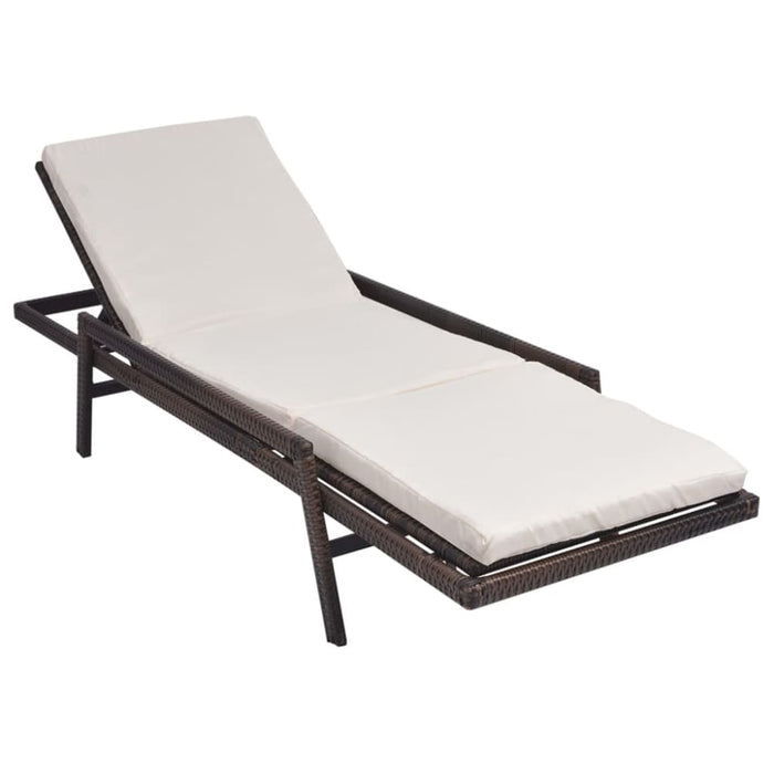 Sun Lounger with Cushion Poly Rattan Brown Atobi