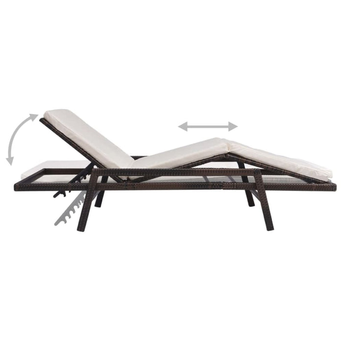 Sun Lounger with Cushion Poly Rattan Brown Atobi