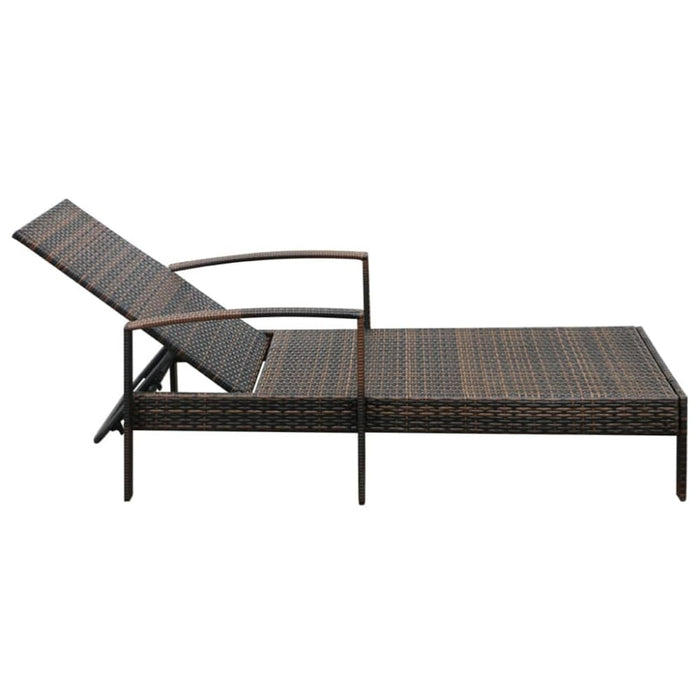 Sun Lounger with Cushion Poly Rattan Brown Axkao