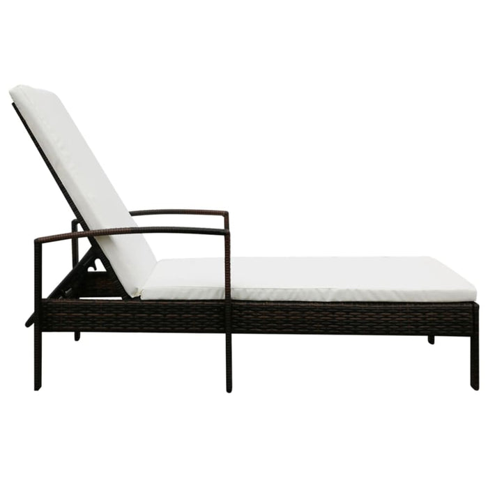 Sun Lounger with Cushion Poly Rattan Brown Axkao