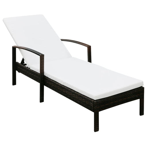 Sun Lounger with Cushion Poly Rattan Brown Axkao