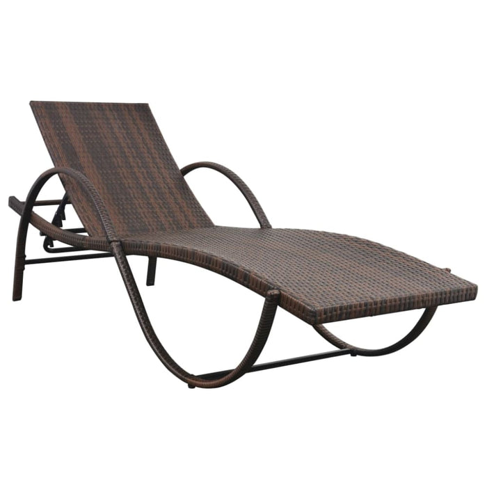 Sun Lounger with Cushion Poly Rattan Brown Axnnt