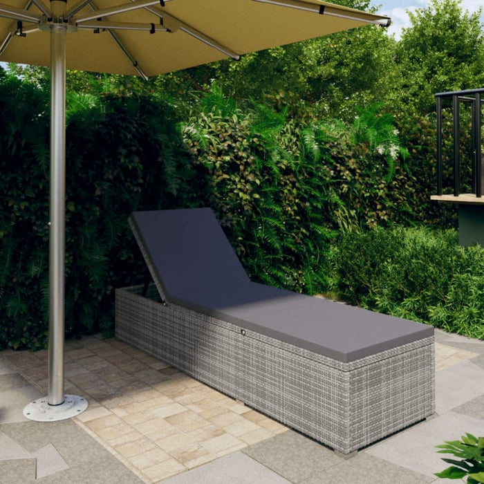 Sun Lounger with Cushion Poly Rattan Grey Alxxb