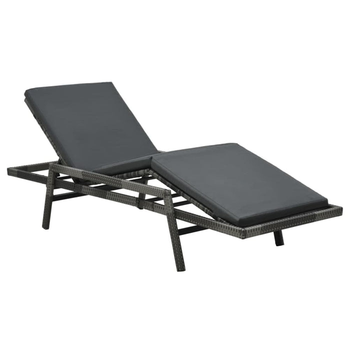 Sun Lounger with Cushion Poly Rattan Grey Anoai