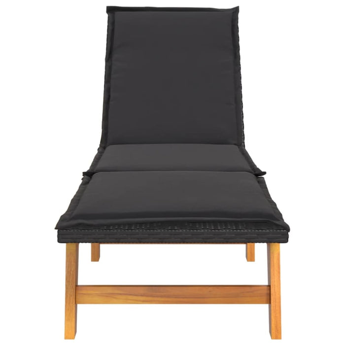 Sun Lounger with Cushion Poly Rattan&solid Wood Acacia
