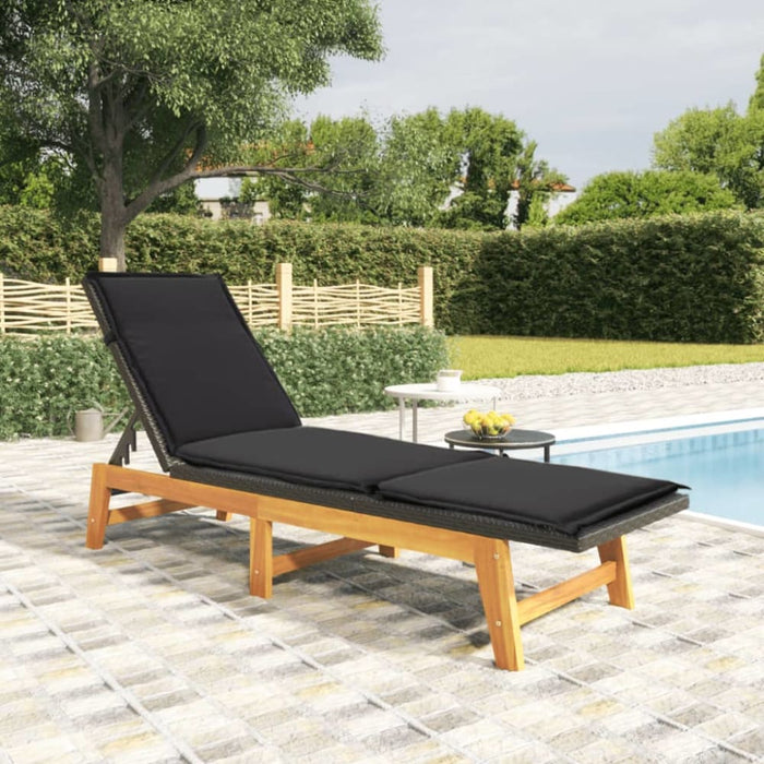 Sun Lounger with Cushion Poly Rattan&solid Wood Acacia