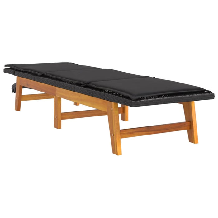 Sun Lounger with Cushion Poly Rattan&solid Wood Acacia