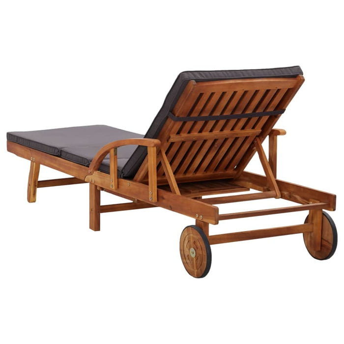 Sun Lounger with Cushion Solid Acacia Wood Albxl