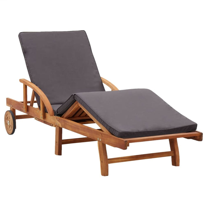 Sun Lounger with Cushion Solid Acacia Wood Albxl