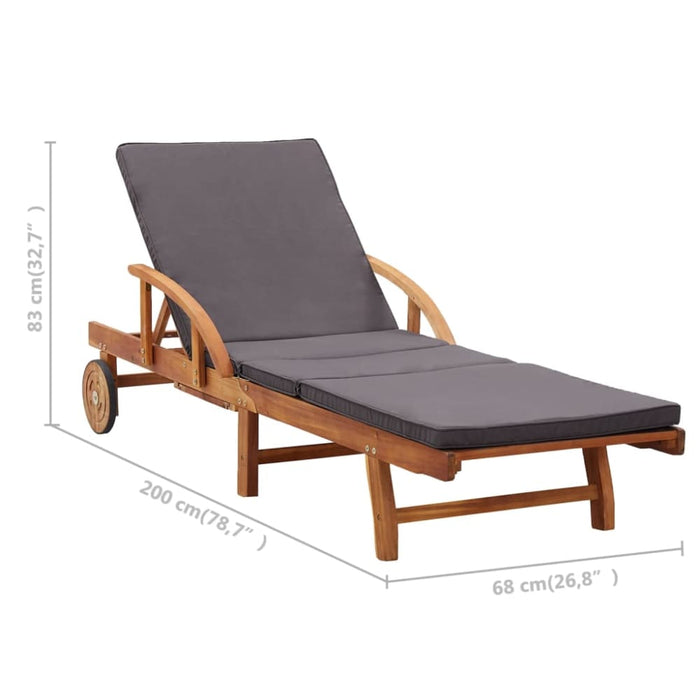 Sun Lounger with Cushion Solid Acacia Wood Albxl
