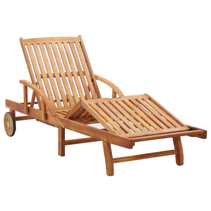 Sun Lounger with Cushion Solid Acacia Wood Albxl
