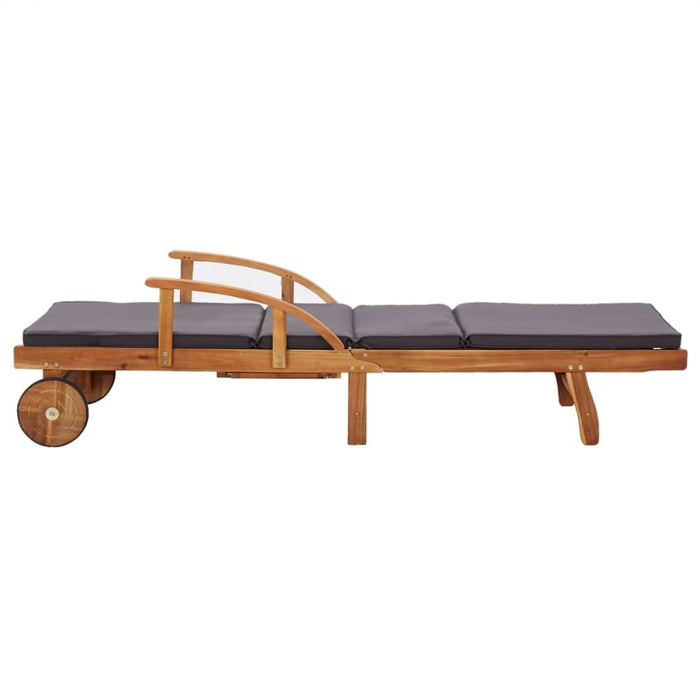 Sun Lounger with Cushion Solid Acacia Wood Albxl
