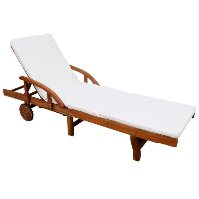 Sun Lounger with Cushion Solid Acacia Wood Axpkp