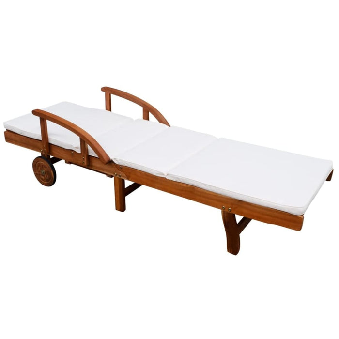 Sun Lounger with Cushion Solid Acacia Wood Axpkp