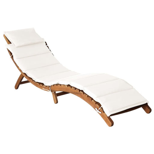 Sun Lounger with Cushion Solid Acacia Wood Cream Allpx