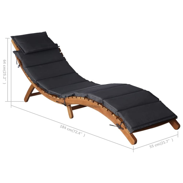 Sun Lounger with Cushion Solid Acacia Wood Dark Grey Allpo
