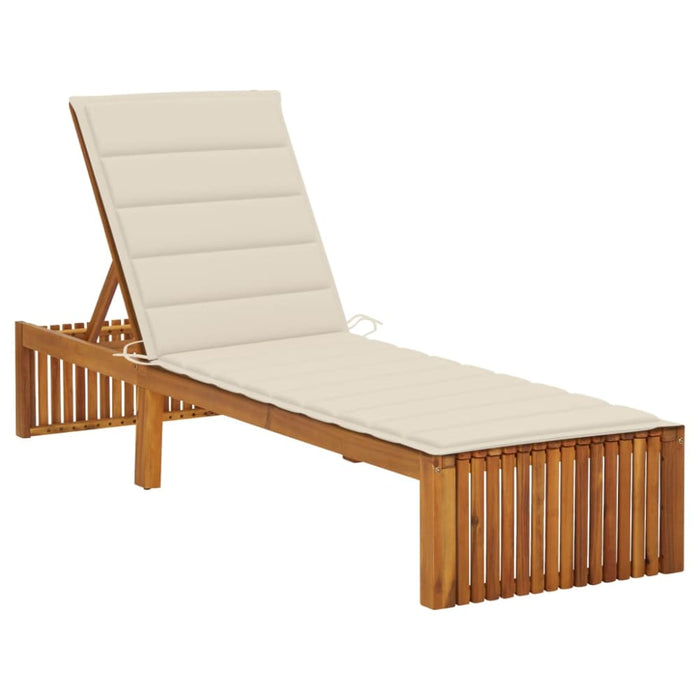 Sun Lounger With Cushion Solid Acacia Wood Tblaopo