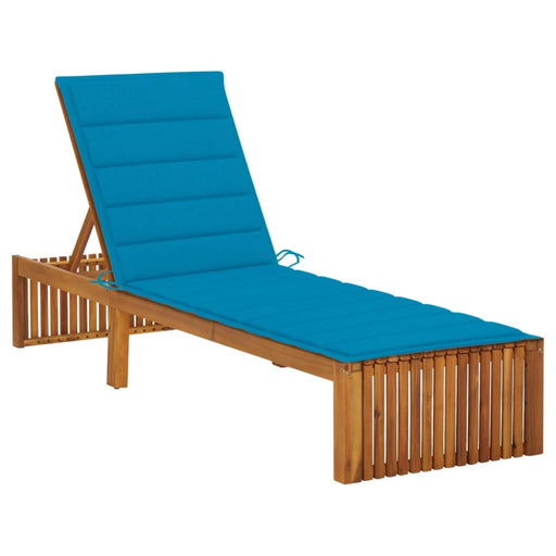 Sun Lounger With Cushion Solid Acacia Wood Tblaopt