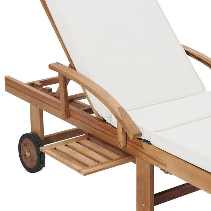 Sun Lounger with Cushion Solid Teak Wood Cream Anbxx