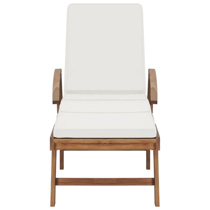 Sun Lounger with Cushion Solid Teak Wood Cream Anbxx