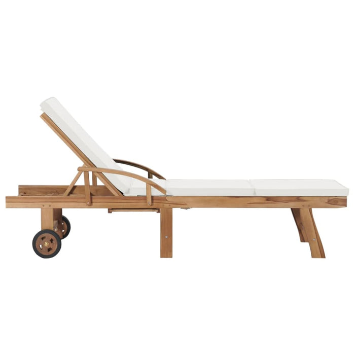 Sun Lounger with Cushion Solid Teak Wood Cream Anbxx