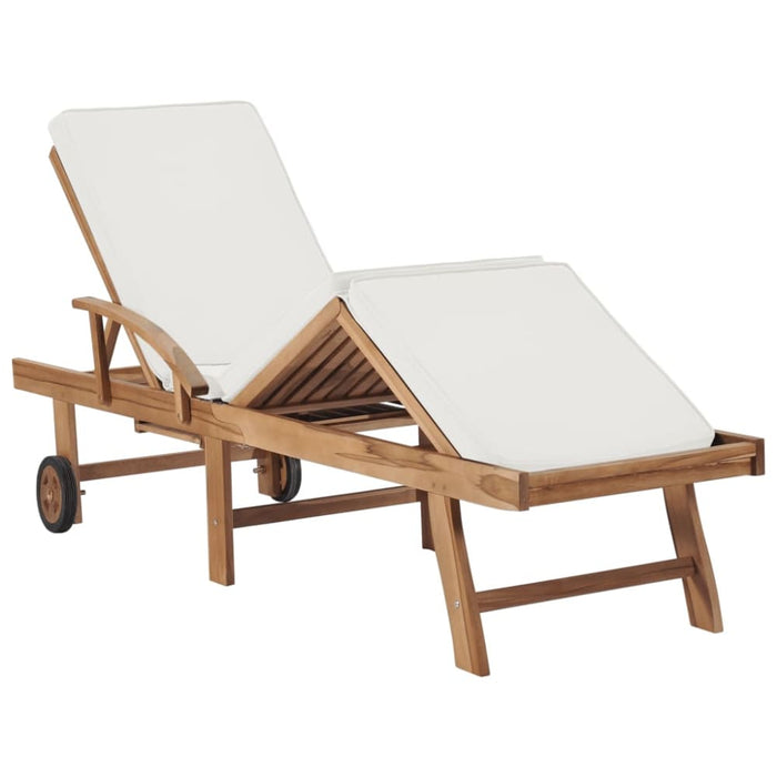 Sun Lounger with Cushion Solid Teak Wood Cream Anbxx