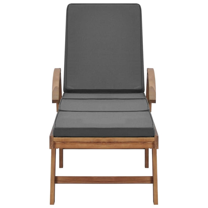 Sun Lounger with Cushion Solid Teak Wood Dark Grey Anbxt