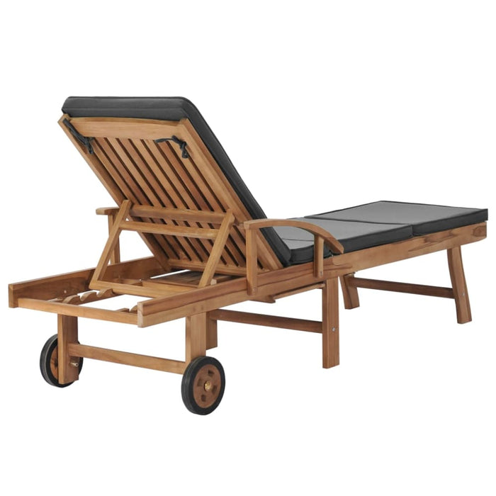 Sun Lounger with Cushion Solid Teak Wood Dark Grey Anbxt