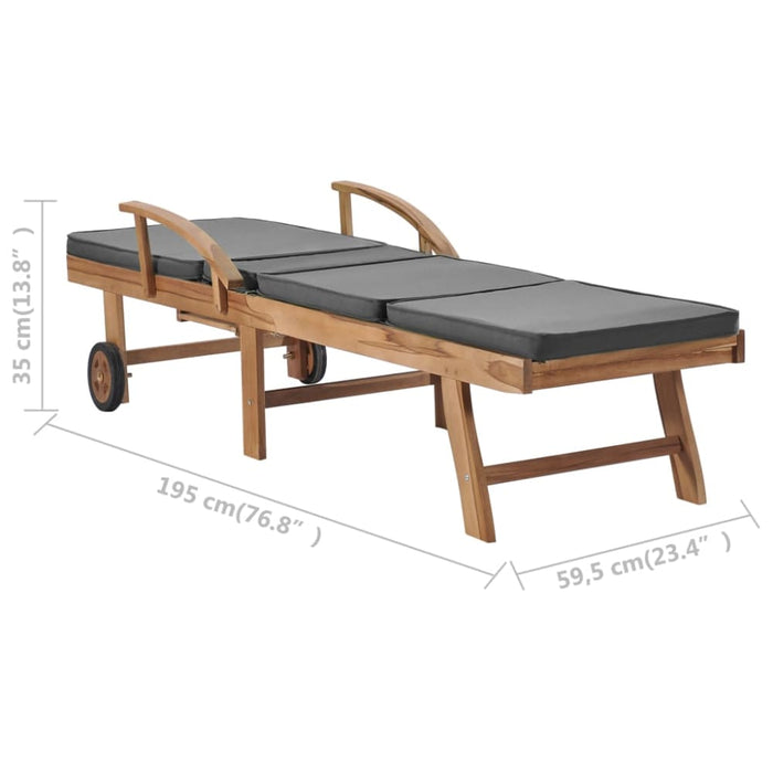 Sun Lounger with Cushion Solid Teak Wood Dark Grey Anbxt