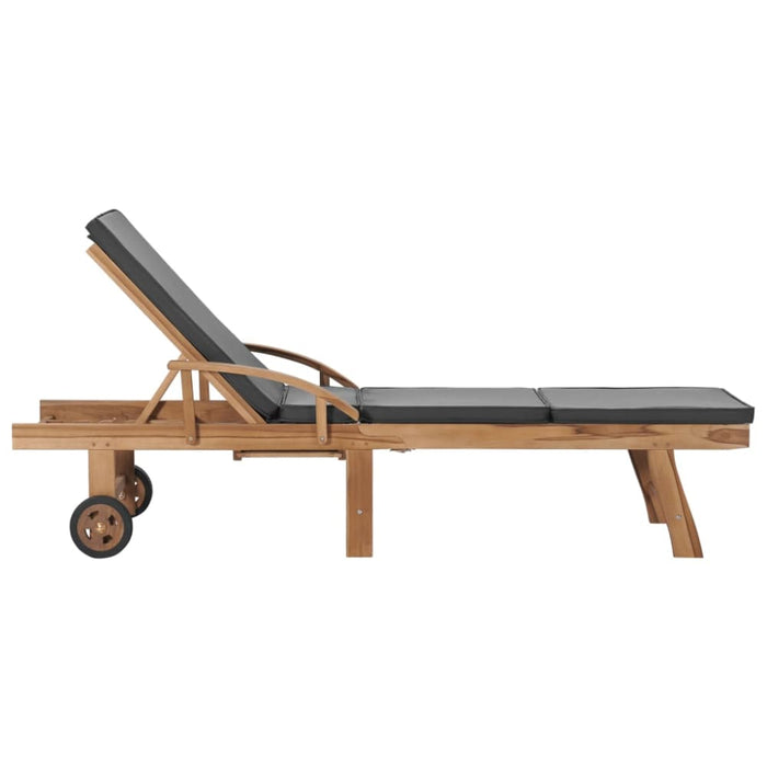 Sun Lounger with Cushion Solid Teak Wood Dark Grey Anbxt