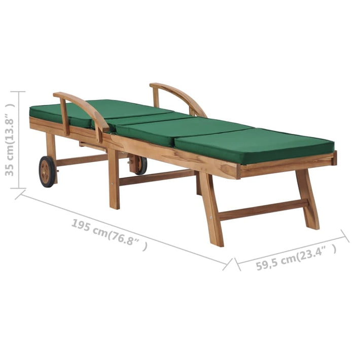 Sun Lounger with Cushion Solid Teak Wood Green Anbxa