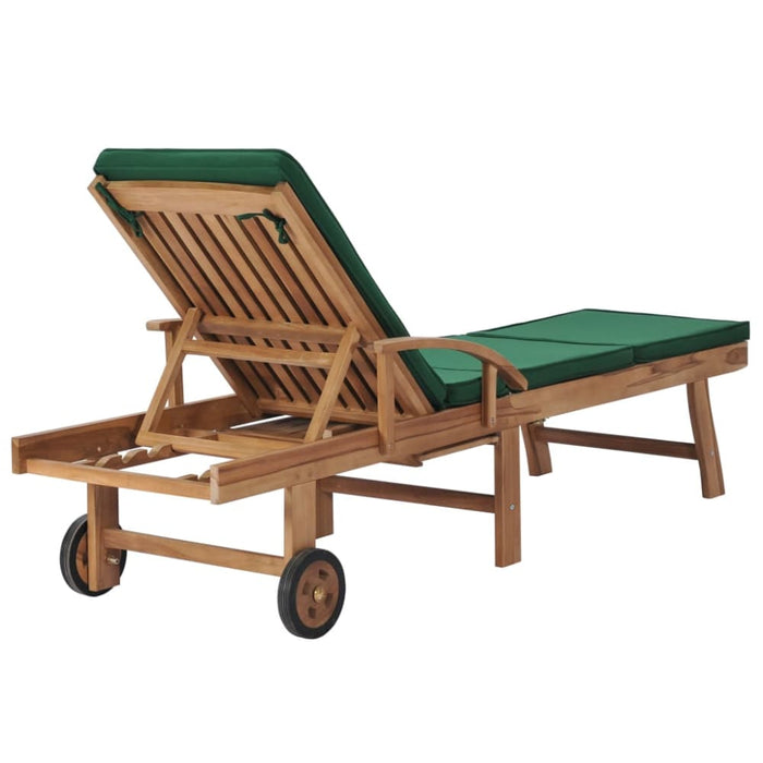 Sun Lounger with Cushion Solid Teak Wood Green Anbxa