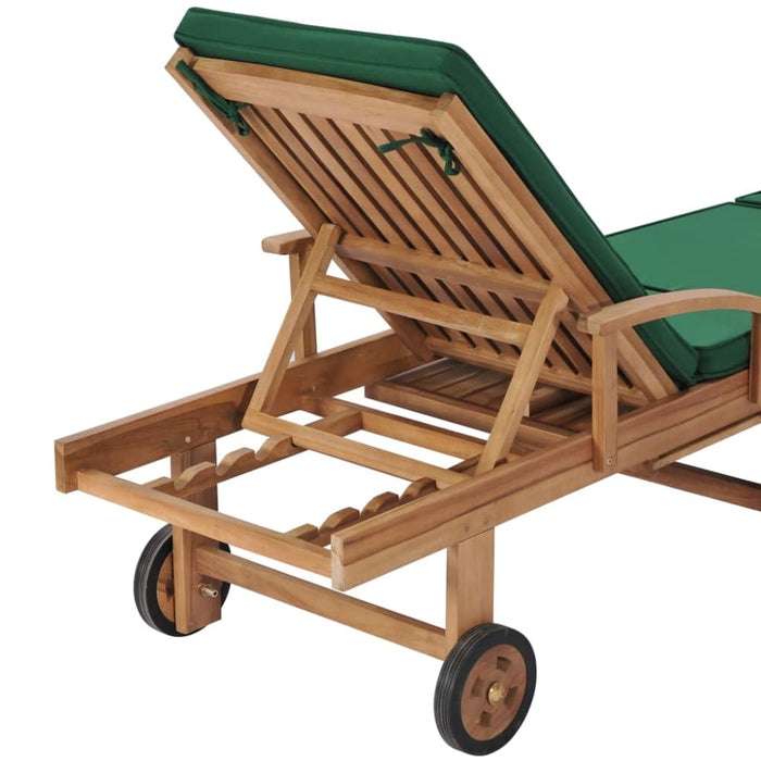 Sun Lounger with Cushion Solid Teak Wood Green Anbxa
