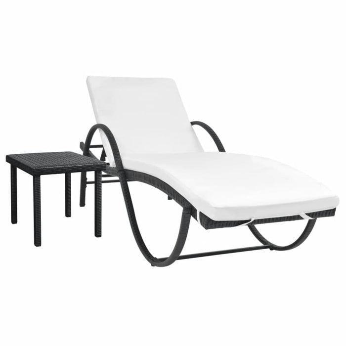 Sun Lounger with Cushion & Table Poly Rattan Black Axnnl