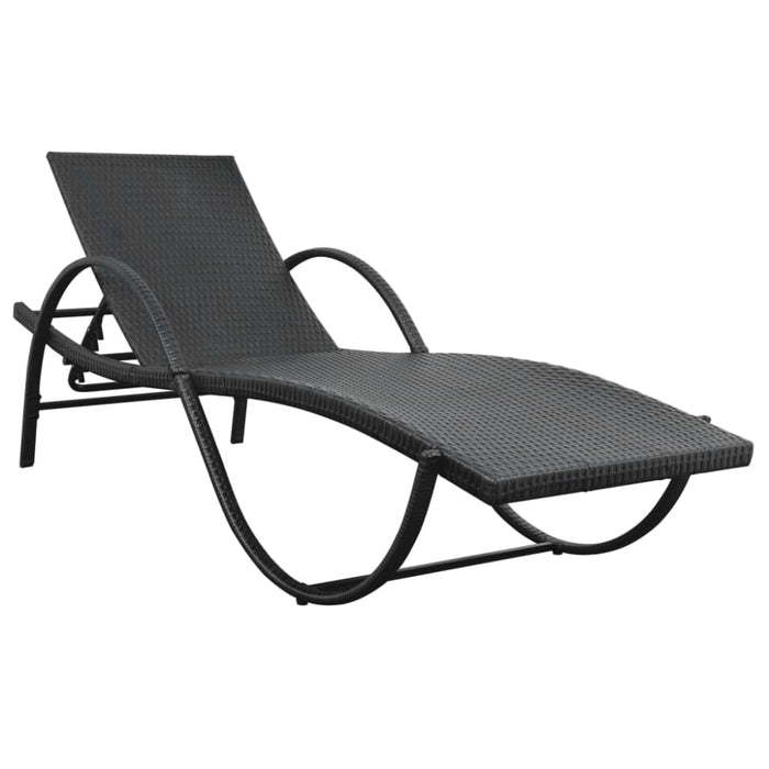 Sun Lounger with Cushion & Table Poly Rattan Black Axnnl