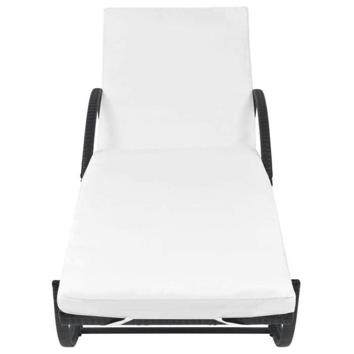 Sun Lounger with Cushion & Table Poly Rattan Black Axnnl