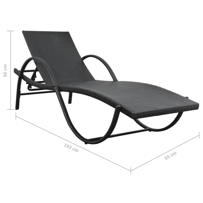 Sun Lounger with Cushion & Table Poly Rattan Black Axnnl
