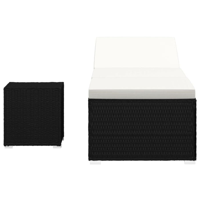 Sun Lounger with Cushion and Tea Table Poly Rattan Cream