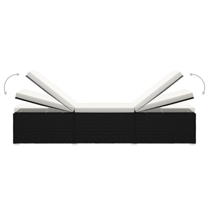 Sun Lounger with Cushion and Tea Table Poly Rattan Cream