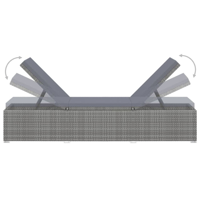 Sun Lounger with Cushion and Tea Table Poly Rattan Grey