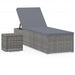 Sun Lounger with Cushion and Tea Table Poly Rattan Grey