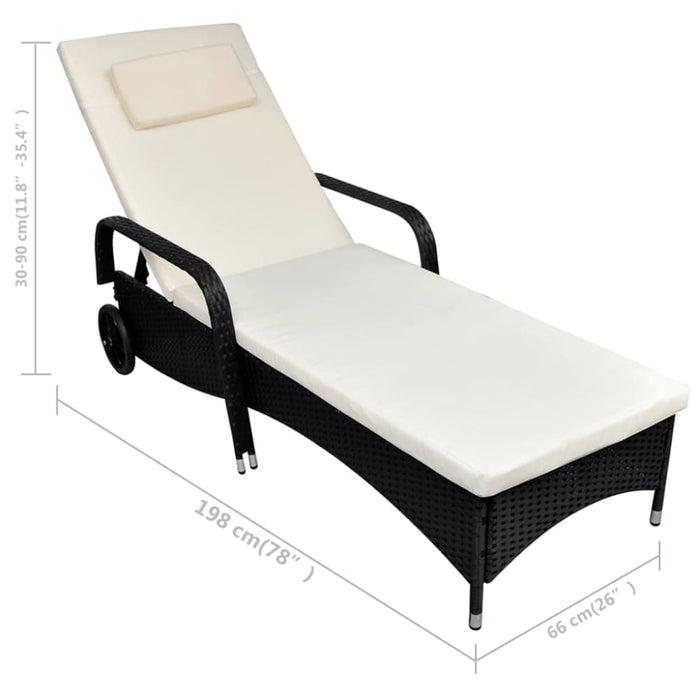 Sun Lounger with Cushion & Wheels Poly Rattan Black Axaip