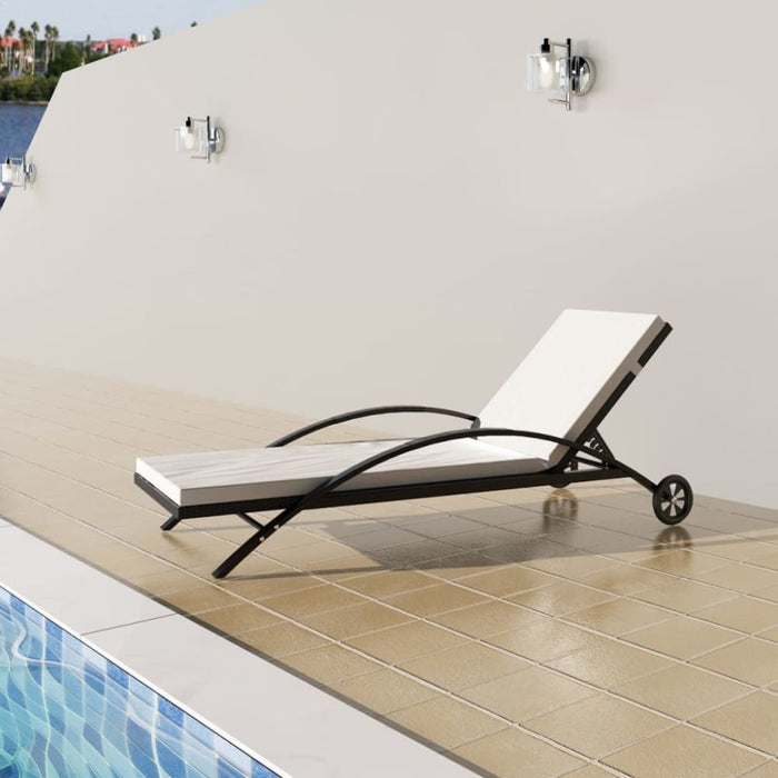Sun Lounger with Cushion & Wheels Poly Rattan Black Axank