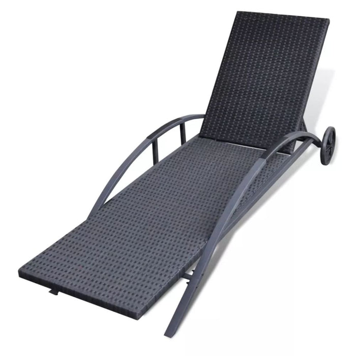 Sun Lounger with Cushion & Wheels Poly Rattan Black Axank