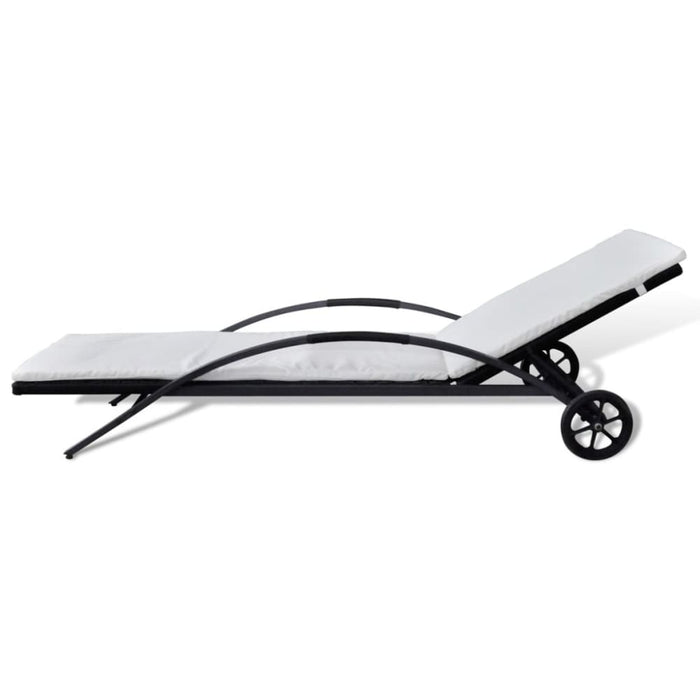 Sun Lounger with Cushion & Wheels Poly Rattan Black Axank