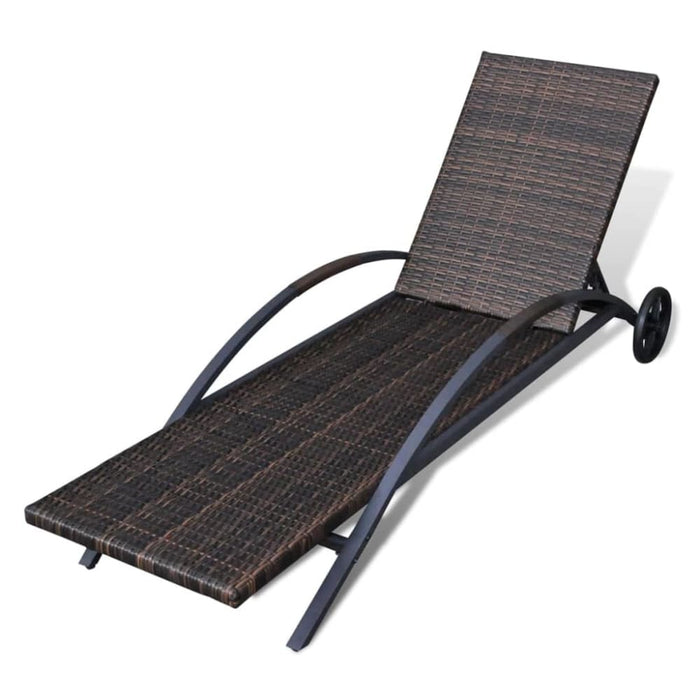 Sun Lounger with Cushion & Wheels Poly Rattan Brown Axann